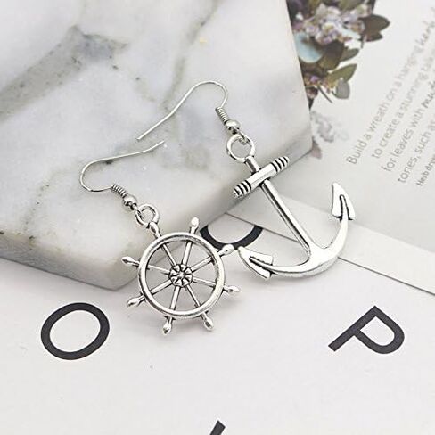 WLLAY Irregular Silver Nautical Anchor Rudder Earrings Personality Fashion Dangle Earrings in Saudi Arabia