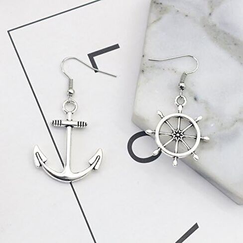 WLLAY Irregular Silver Nautical Anchor Rudder Earrings Personality Fashion Dangle Earrings in Saudi Arabia