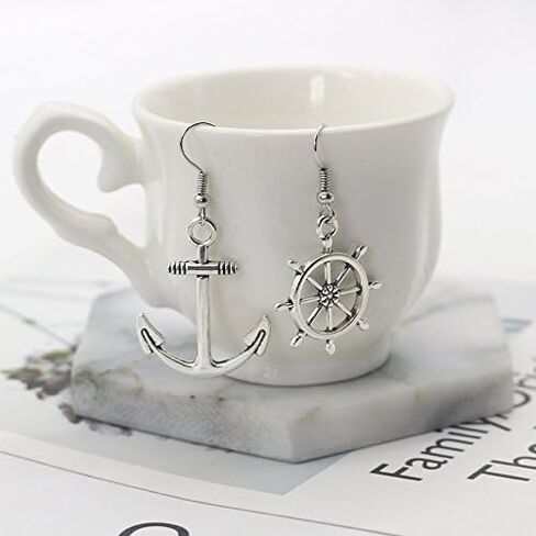 WLLAY Irregular Silver Nautical Anchor Rudder Earrings Personality Fashion Dangle Earrings in Saudi Arabia