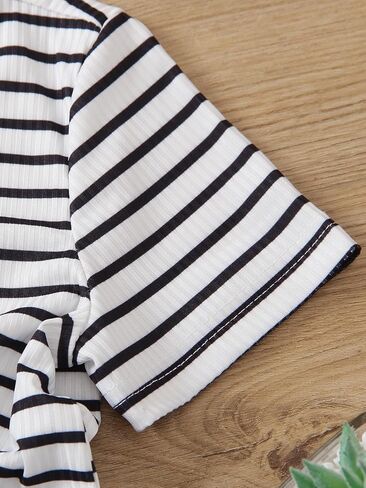OYOANGLE Girl's 3 Packs Rib Knit Heart Print Short Sleeve Round Neck Tee Shirt Striped Casual Tee Tops Packs of 3 in Saudi Arabia