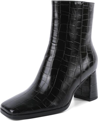 Womens Ankle Boots Chunky Heel Boots Ankle Booties Square Toe 3 Inch Side Zip Boots Fall Shoes US Size 5-13 in Saudi Arabia