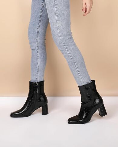 Womens Ankle Boots Chunky Heel Boots Ankle Booties Square Toe 3 Inch Side Zip Boots Fall Shoes US Size 5-13 in Saudi Arabia