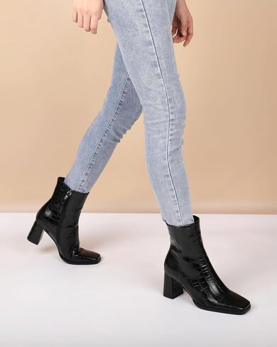 Womens Ankle Boots Chunky Heel Boots Ankle Booties Square Toe 3 Inch Side Zip Boots Fall Shoes US Size 5-13 in Saudi Arabia