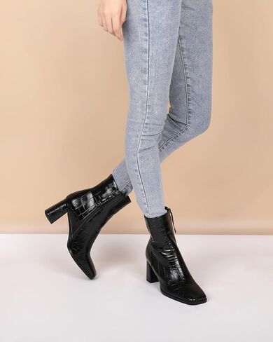 Womens Ankle Boots Chunky Heel Boots Ankle Booties Square Toe 3 Inch Side Zip Boots Fall Shoes US Size 5-13 in Saudi Arabia