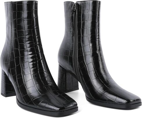 Womens Ankle Boots Chunky Heel Boots Ankle Booties Square Toe 3 Inch Side Zip Boots Fall Shoes US Size 5-13 in Saudi Arabia