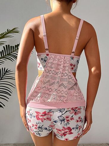 COZYEASE Women's Hollow Out Swimsuits 2 Piece Floral Print Bathing Suit Cut Out Swimwear with Shorts Set in Saudi Arabia