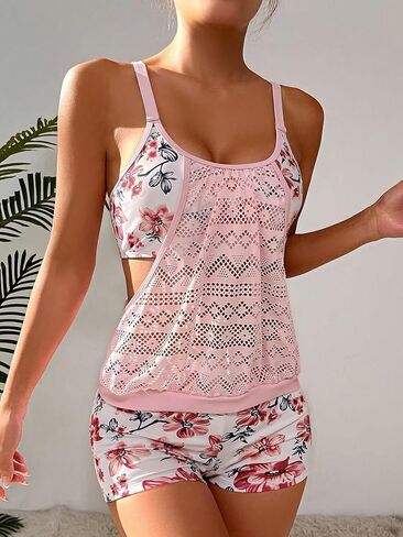 COZYEASE Women's Hollow Out Swimsuits 2 Piece Floral Print Bathing Suit Cut Out Swimwear with Shorts Set in Saudi Arabia