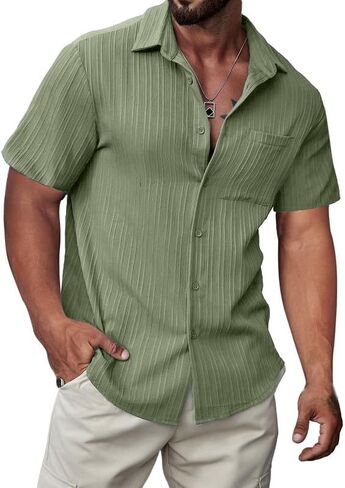 JMIERR Men's Button Down Shirts Textured Short Sleeve Casual Summer Hawaiian Beach Shirt with Pocket in Saudi Arabia