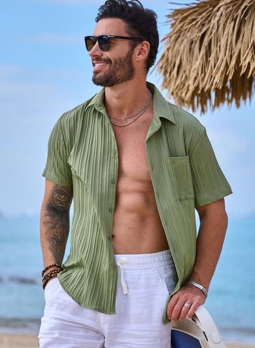 JMIERR Men's Button Down Shirts Textured Short Sleeve Casual Summer Hawaiian Beach Shirt with Pocket in Saudi Arabia