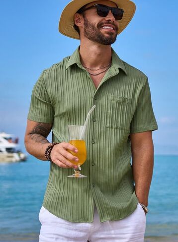 JMIERR Men's Button Down Shirts Textured Short Sleeve Casual Summer Hawaiian Beach Shirt with Pocket in Saudi Arabia
