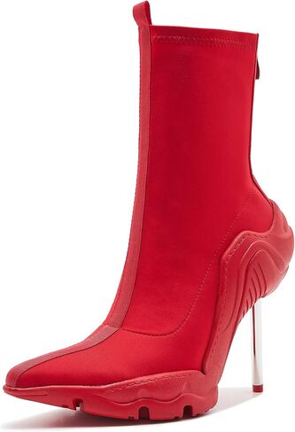 Women's Ankle Boots High Heel Boots for Women Stiletto Heel Boots Fashion Pointed Toe Ankle Booties for Women Womens Elastic Fabric 8cm Heel Pull-On High Heel Booties in Saudi Arabia