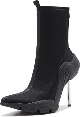 Women's Ankle Boots High Heel Boots for Women Stiletto Heel Boots Fashion Pointed Toe Ankle Booties for Women Womens Elastic Fabric 8cm Heel Pull-On High Heel Booties in Saudi Arabia