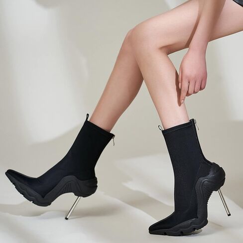 Women's Ankle Boots High Heel Boots for Women Stiletto Heel Boots Fashion Pointed Toe Ankle Booties for Women Womens Elastic Fabric 8cm Heel Pull-On High Heel Booties in Saudi Arabia