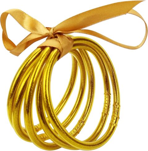 PLOJOP 10PCS Glitter Jelly Bangle Bracelet Set - Gold Sparkling Fashion Bangle Bracelet Jewelry - Lightweight Cute Bracelets for Women Girl in Kuwait