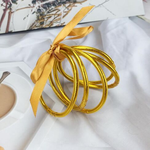 PLOJOP 10PCS Glitter Jelly Bangle Bracelet Set - Gold Sparkling Fashion Bangle Bracelet Jewelry - Lightweight Cute Bracelets for Women Girl in Kuwait