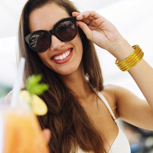 PLOJOP 10PCS Glitter Jelly Bangle Bracelet Set - Gold Sparkling Fashion Bangle Bracelet Jewelry - Lightweight Cute Bracelets for Women Girl in Kuwait