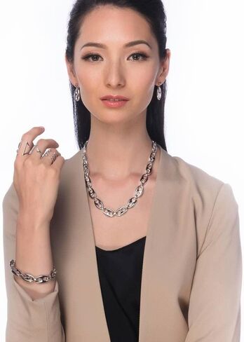 BERRICLE Statement Chain Necklace for Women, Silver-Tone 12mm, No Gemstone in Saudi Arabia