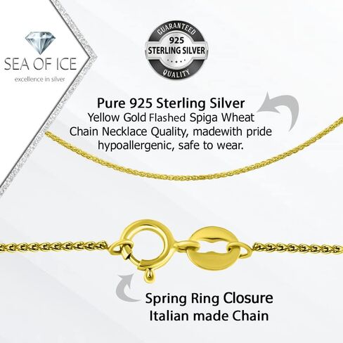 SEA OF ICE قلادة سلسلة قمح Spiga الإيطالية - قلادة سلسلة فضية للنساء والرجال - سلسلة مجوهرات مقفلة بحلقة ربيعية من الفضة الإسترليني عيار 925 - سلسلة فضية متعددة الأحجام للجنسين in Saudi Arabia