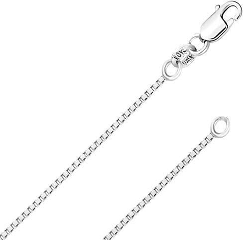 10k REAL SOLID Yellow OR White OR Rose/Pink Gold Solid 0.5mm,0.6mm,0.7mm.0.9MM Box Link Chain Necklace with Lobster Claw Clas and Spring Ring Clasp with jewelry Box in Saudi Arabia