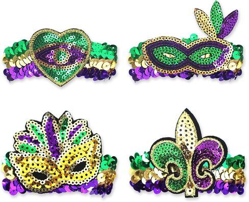 4 PCS Mardi Gras Bracelet Glitter Green Purple Sequins Bracelets in Saudi Arabia