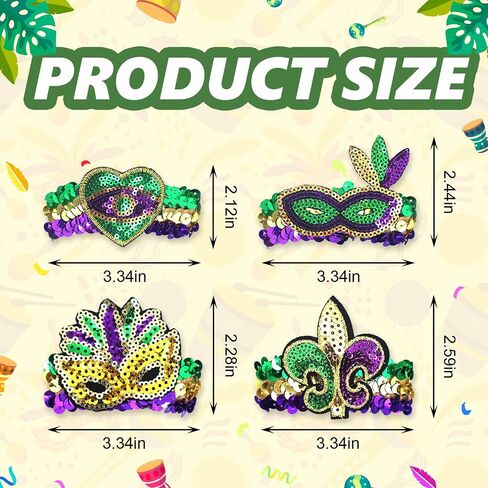 4 PCS Mardi Gras Bracelet Glitter Green Purple Sequins Bracelets in Saudi Arabia
