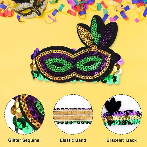 4 PCS Mardi Gras Bracelet Glitter Green Purple Sequins Bracelets in Saudi Arabia