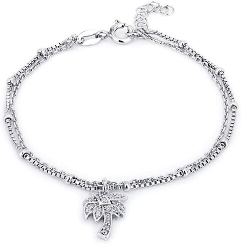 Vanbelle Sterling Silver Jewelry Multi Layered Chain Bracelet with Hanging Palm Tree and Rhodium Plated for Women and Girls in Saudi Arabia