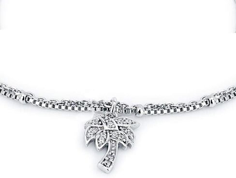 Vanbelle Sterling Silver Jewelry Multi Layered Chain Bracelet with Hanging Palm Tree and Rhodium Plated for Women and Girls in Saudi Arabia