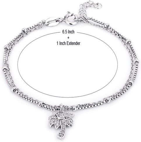 Vanbelle Sterling Silver Jewelry Multi Layered Chain Bracelet with Hanging Palm Tree and Rhodium Plated for Women and Girls in Saudi Arabia