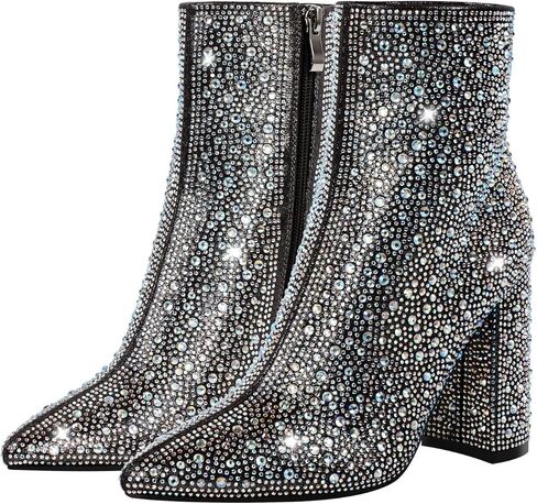 حذاء LISHAN نسائي بسحاب عند الأصابع ومقدمة مدببة مرصعة بأحجار الراين وكعب عالٍ in Kuwait