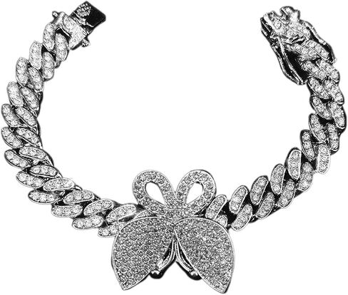Butterfly Cuban Bracelet Cuban Link Bracelets Pave Iced Out Crystal Bling Butterfly Bracelets Gold Silver Color CZ Butterfly Bracelet Bangle for Women Girl Hip Hop Rapper Jewelry in Saudi Arabia