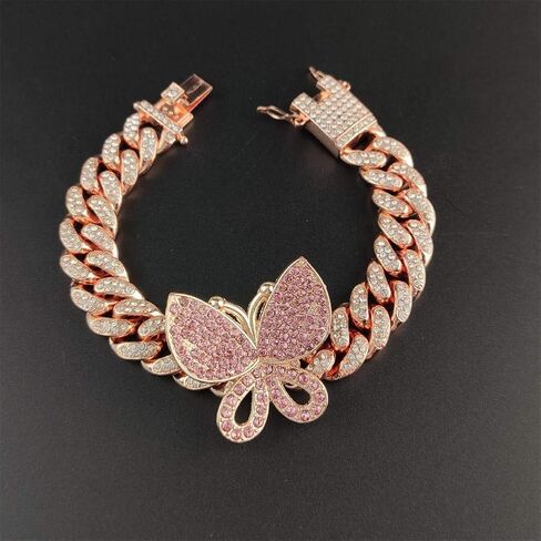 Butterfly Cuban Bracelet Cuban Link Bracelets Pave Iced Out Crystal Bling Butterfly Bracelets Gold Silver Color CZ Butterfly Bracelet Bangle for Women Girl Hip Hop Rapper Jewelry in Saudi Arabia