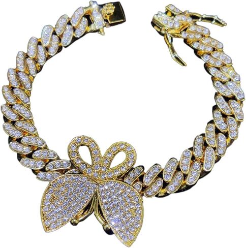 فراشة سوار الكوبية أساور الارتباط الكوبي تمهيد مثلج خارج كريستال بلينغ فراشة أساور الذهب والفضة اللون تشيكوسلوفاكيا فراشة سوار الإسورة للنساء فتاة الهيب هوب مغني الراب المجوهرات in Kuwait