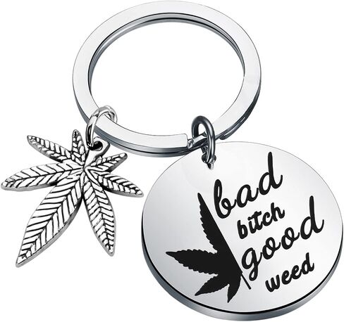 PLITI Marijuana Weed Leaf Gift Bad Bitch Good Weed Keychain 420 Cannabis Weed Jewelry Funny Marijuana Theme Gift in Saudi Arabia