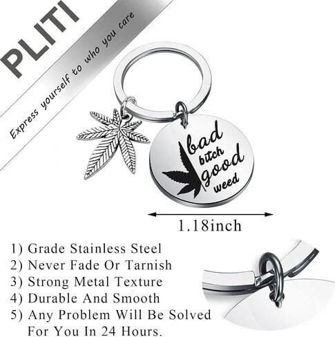 PLITI Marijuana Weed Leaf Gift Bad Bitch Good Weed Keychain 420 Cannabis Weed Jewelry Funny Marijuana Theme Gift in Saudi Arabia