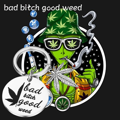 PLITI Marijuana Weed Leaf Gift Bad Bitch Good Weed Keychain 420 Cannabis Weed Jewelry Funny Marijuana Theme Gift in Saudi Arabia