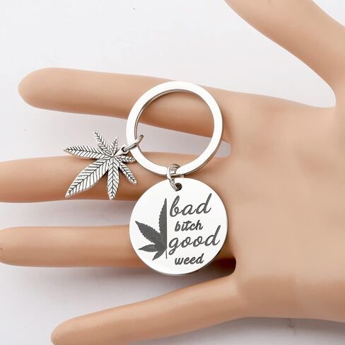 PLITI Marijuana Weed Leaf Gift Bad Bitch Good Weed Keychain 420 Cannabis Weed Jewelry Funny Marijuana Theme Gift in Saudi Arabia