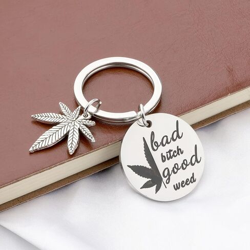 PLITI Marijuana Weed Leaf Gift Bad Bitch Good Weed Keychain 420 Cannabis Weed Jewelry Funny Marijuana Theme Gift in Saudi Arabia