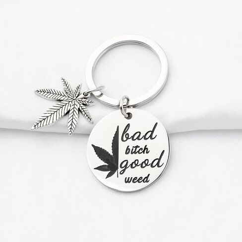 PLITI Marijuana Weed Leaf Gift Bad Bitch Good Weed Keychain 420 Cannabis Weed Jewelry Funny Marijuana Theme Gift in Saudi Arabia