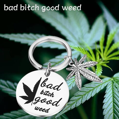 PLITI Marijuana Weed Leaf Gift Bad Bitch Good Weed Keychain 420 Cannabis Weed Jewelry Funny Marijuana Theme Gift in Saudi Arabia