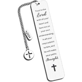 Trust in The Lord with All Your Heart Proverbs 3 5-6 Engraved Bookmark Baptism Gifts for Boys Girls Inspirational Christian Religious Gifts Men Women Pastor Gifts Bible Verse Gifts