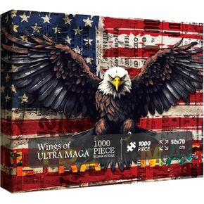 United States Flag Eagle Puzzles for Adults 1000 Piece, USA Patriotic Faith Jigsaw Puzzle, Inspirational Country Bird Puzzle