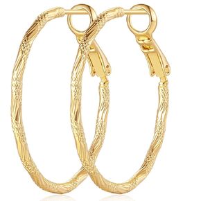 Degerde Large 14K Gold Hoop Earrings for Women Thick Gold Hoop Earrings 14K Gold Earrings for Women Well-cutting Solid Gold Hoop Earrings Chunky, Big Gold Jewelry Hoop Earrings 25mm,35mm