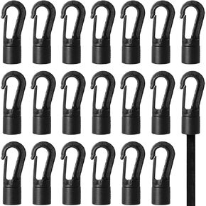 Shock Cord Snap Hooks LUORNG 20PCS 1/4 inch to 5/16 inch Black Plastic Bungee Cord Hooks,Kayaks Bungee Shock Cord Hook, Bungee Terminal End
