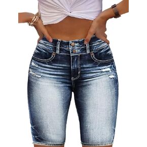 Flamingals Women's Zip Fly Ripped Denim Shorts Without Belt Mid Waist Casual Shorts