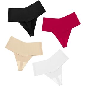 DEANGELMON Women Seamless Thongs No Show Thong Underwear Workout Panties High Waist Tanga Multiple Pack