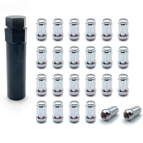 24PCS 1/2-20 Spline Lug Nuts with 1 Key - 17mm Hex, 1.35" Tall, 0.8" Wide - Chrome Solid Lug Nuts Compatible with 1987-2018 Jeep Wrangler, 2002-2012 Jeep Liberty Aftermarket