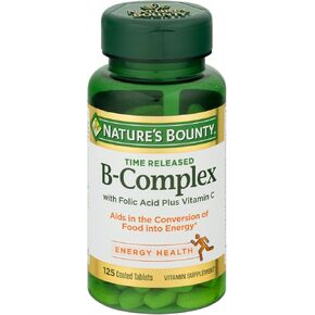 Nature's Bounty B-Complex With Folic Acid Plus Vitamin C Tablets 125 Tablets (Pack of 2)
