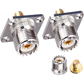 SMA Female to UHF Female Jack Panel Chassis Mount RF Coax Adapter SO239 PL259 UHF to SMA 4-Hole Flange Panel Mount Adapter for Jumper Cable SMA to UHF RF Coaxial Connector 2 Pack