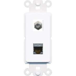 RiteAV - Coax Cat6A Shielded Port Wall Plate Decorative (Rocker) White